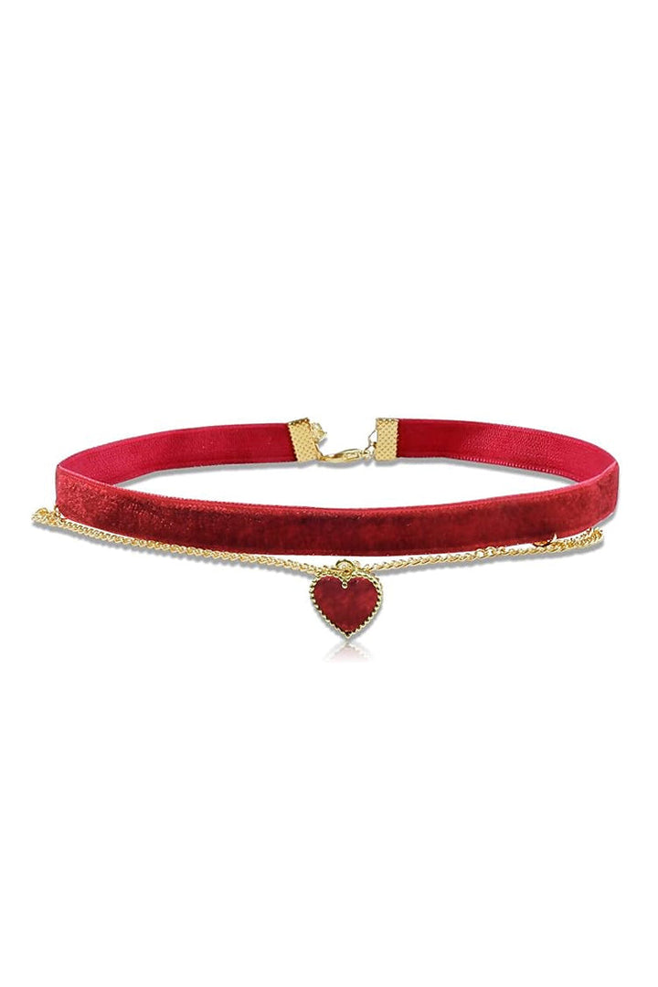 Çift Katlı Kalpli Kadife Gerdanlık