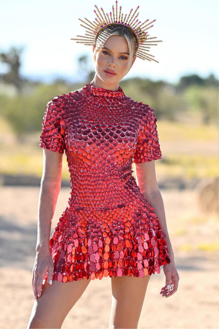 Kaia Yüksek Yaka Payet Mini Elbise