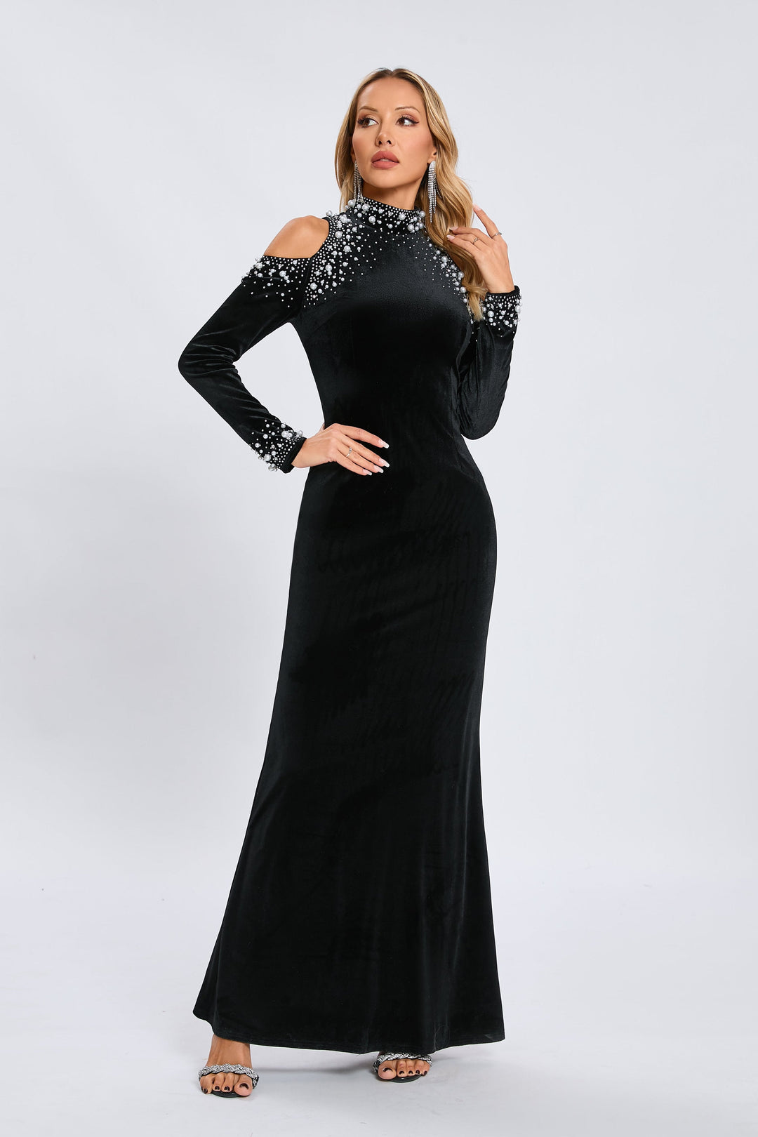 İndigo Midnight İnci Taşlı Maxi Elbise