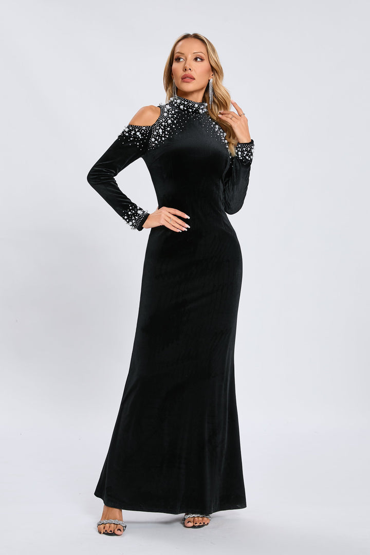 İndigo Midnight İnci Taşlı Maxi Elbise