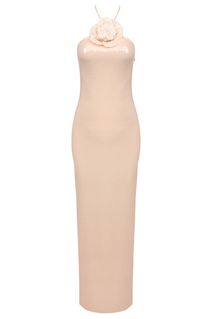 Virginia Çiçek Aplikeli Payet Maxi Elbise