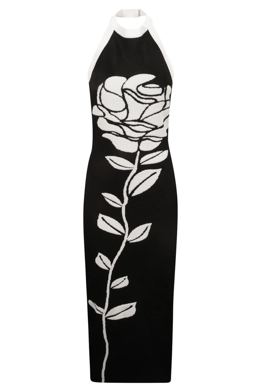 Darlene Boyundan Bağlamalı Çiçekli Sırtı Açık Midi Triko Elbise