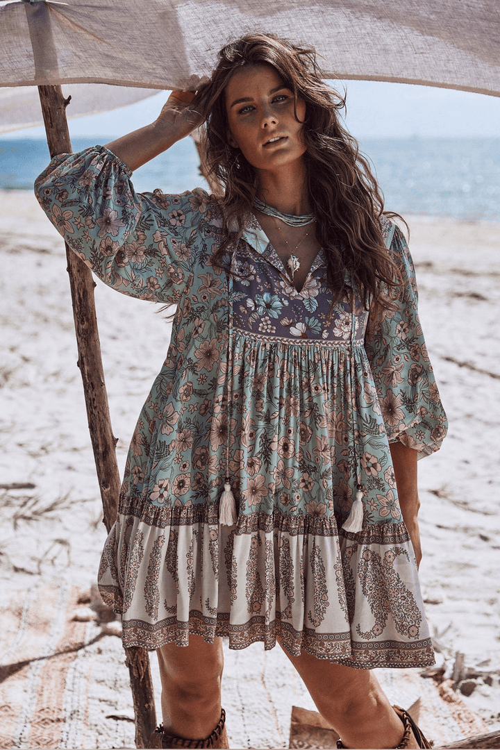 Arabela Ek Desenli Mini Köylü Elbise