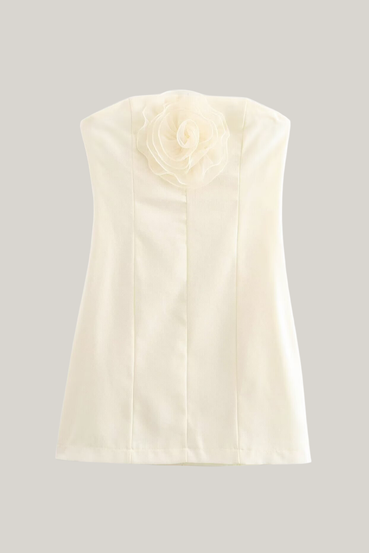 Çiçek Aplikeli Straplez Mini Elbise