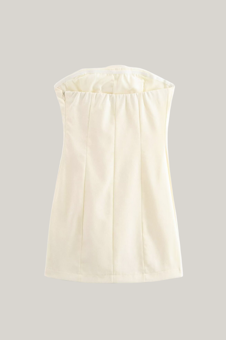 Çiçek Aplikeli Straplez Mini Elbise