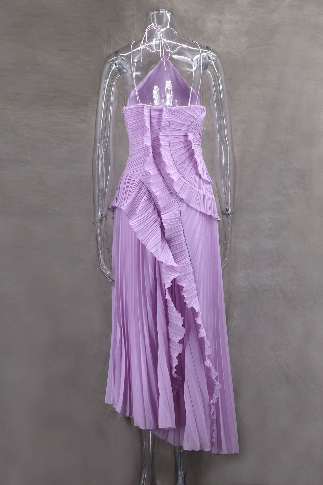 Anabella Pileli Fırfırlı Lila Midi Elbise