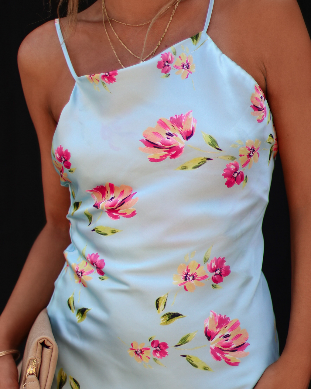 Monae Çiçekli Asimetrik Yaka Midi Elbise