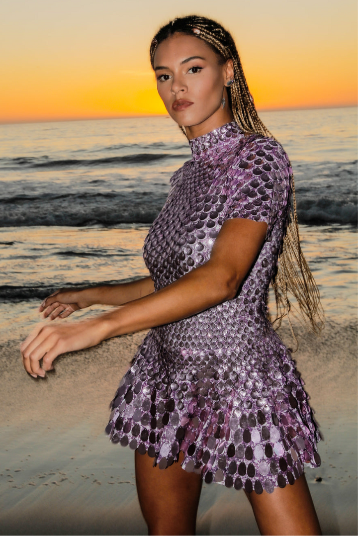 Kaia Yüksek Yaka Payet Mini Elbise