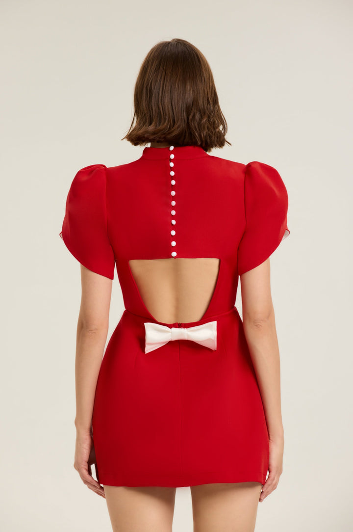 Adela Dekolteli Fiyonklu Mini Elbise