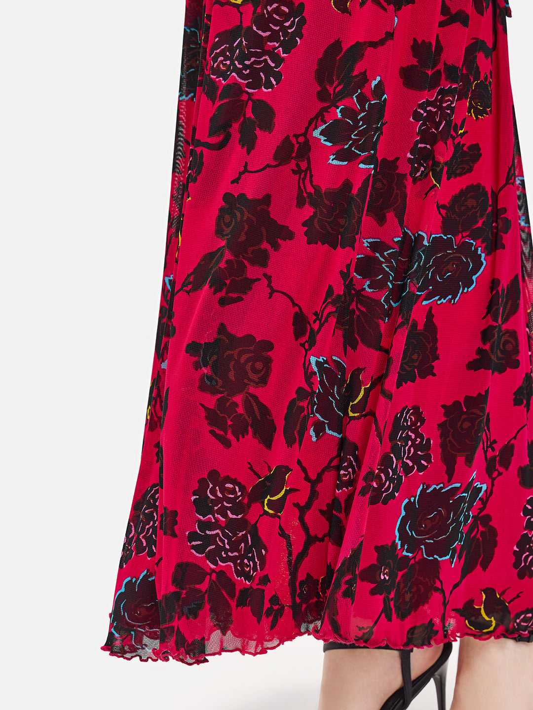 Kırmızı Uzun Kollu Çiçekli Maxi Elbise