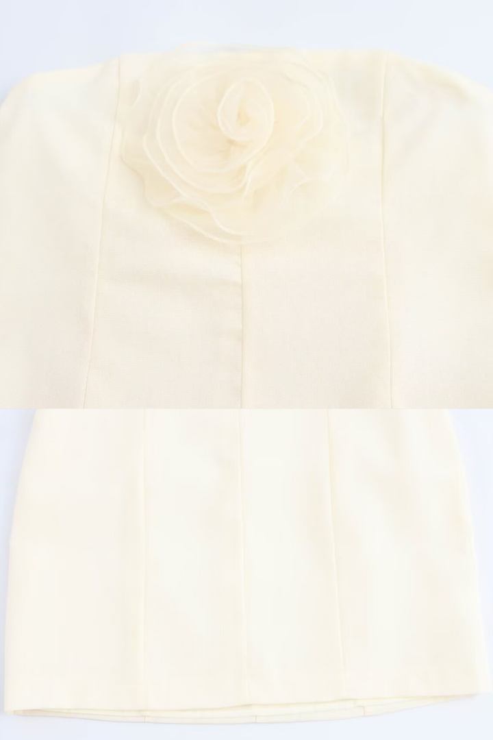 Çiçek Aplikeli Straplez Mini Elbise