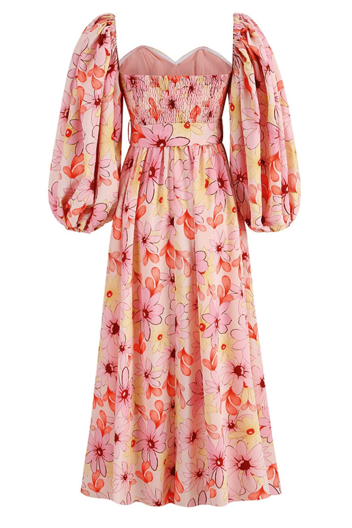 Edana Baskılı Kalp Yaka Midi Elbise