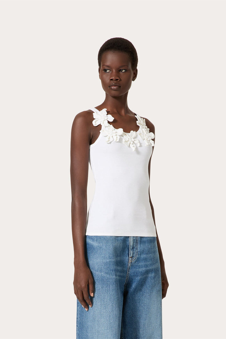 Lesley Çiçek Aplikeli Yuvarlak Yaka Üst