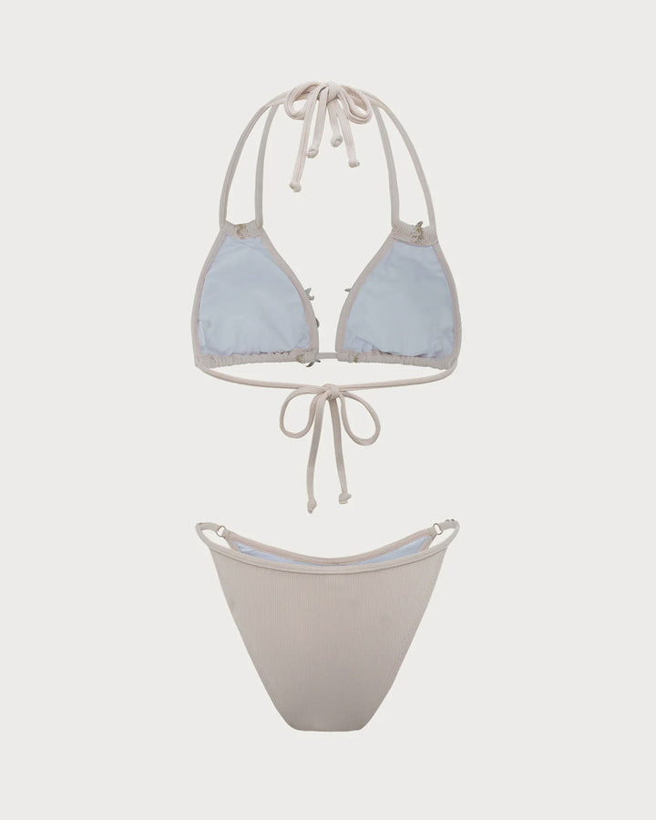 Beyaz Kabuk Süslemeli Bikini Takımı