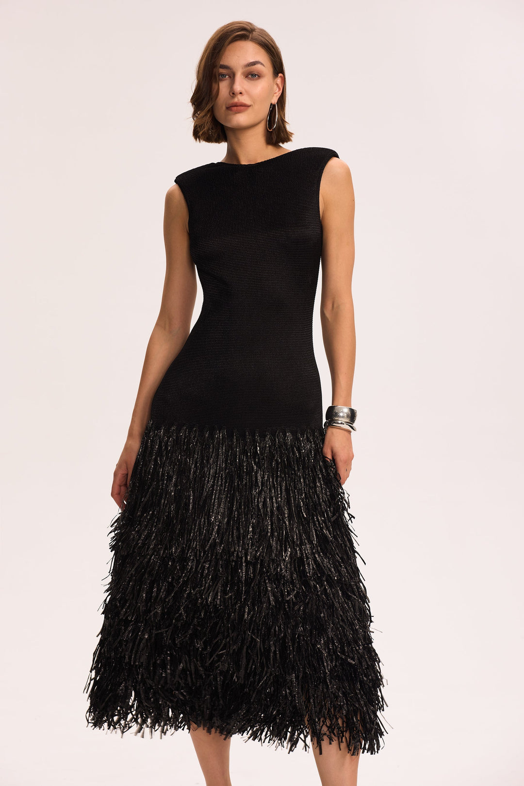 Mavis Sırtı Açık Püsküllü Triko Midi Elbise