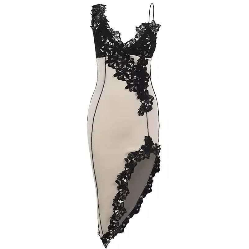 Laceluna Dantel Eklemeli Asimetrik Elbise