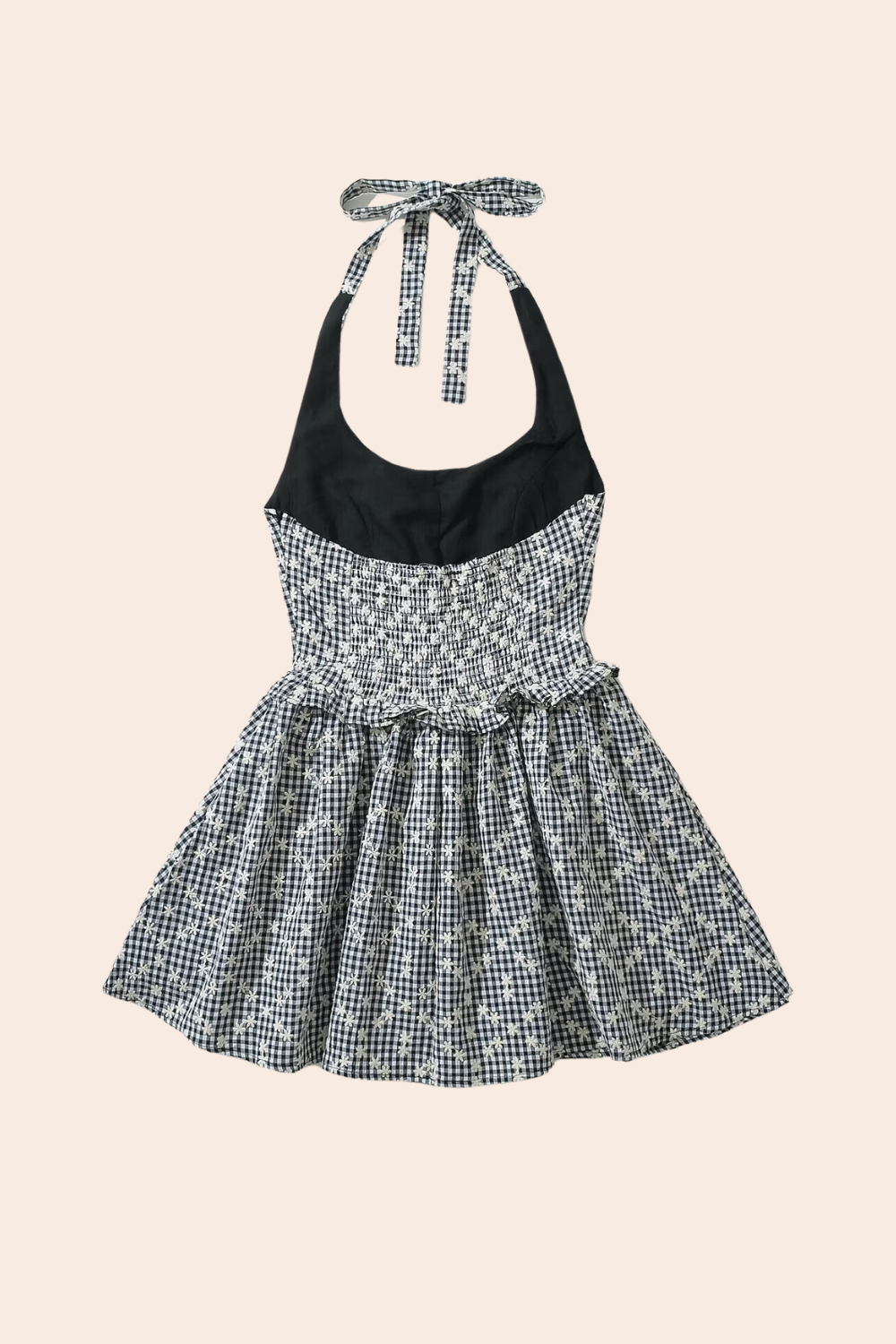 Pötikareli Boyundan Bağlamalı Mini Elbise