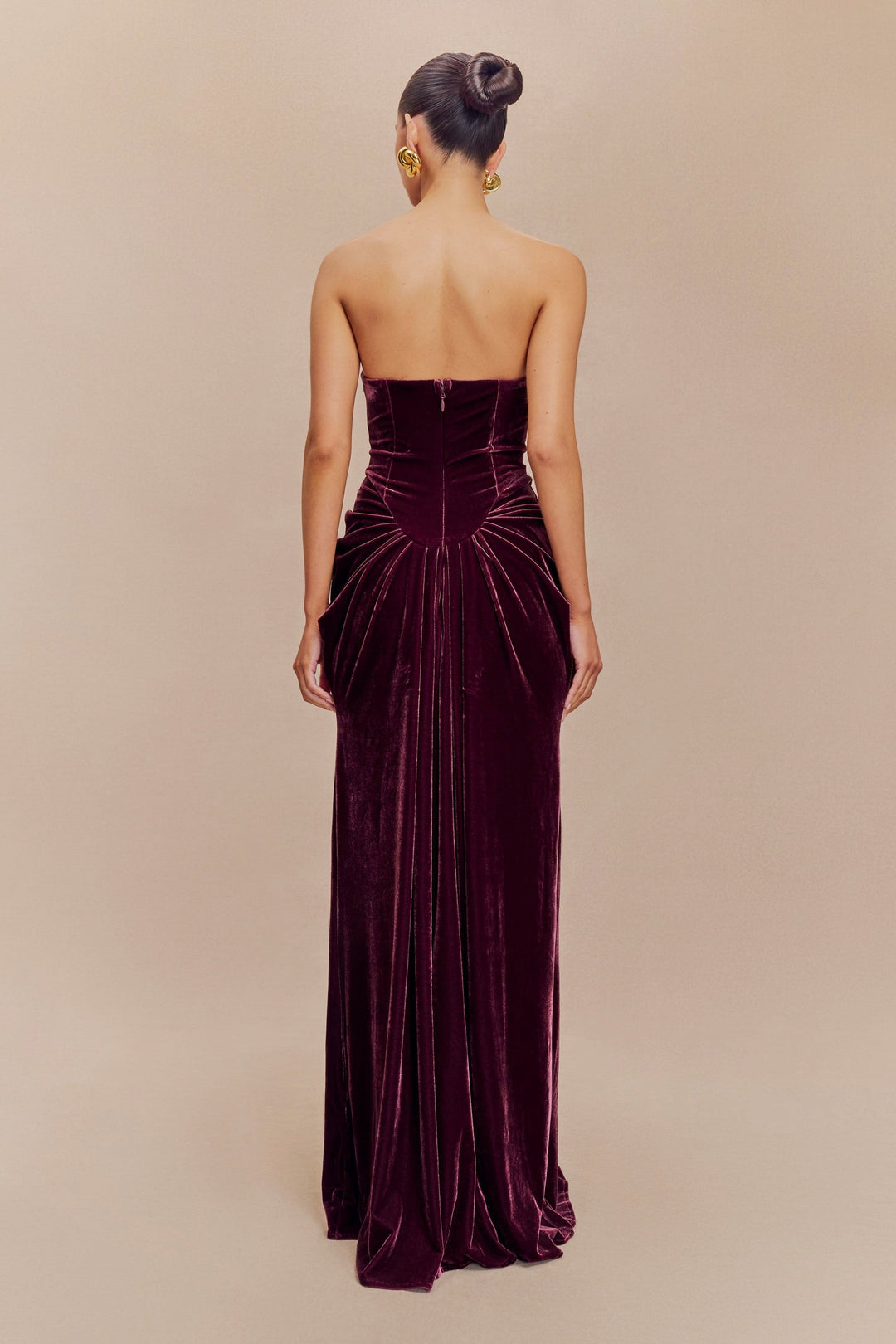 Dorothy Kadife Kalp Korse Pileli Tüp Maxi Elbise