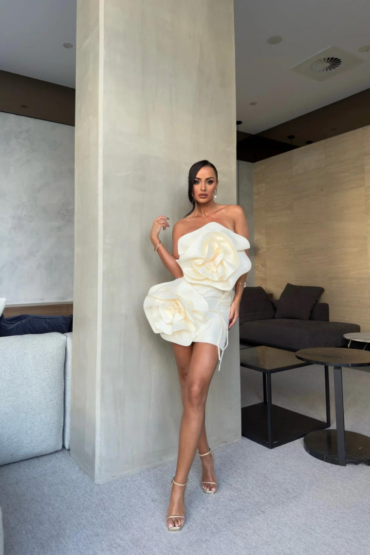 Cari Çiçekli Mini Elbise