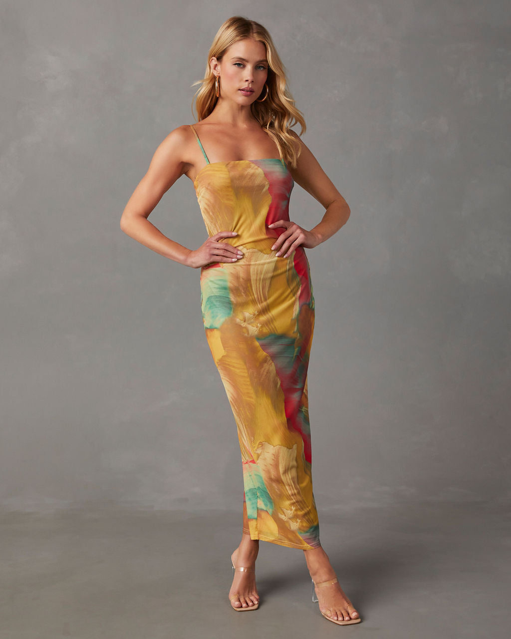 Nuvola Baskılı File Midi Elbise