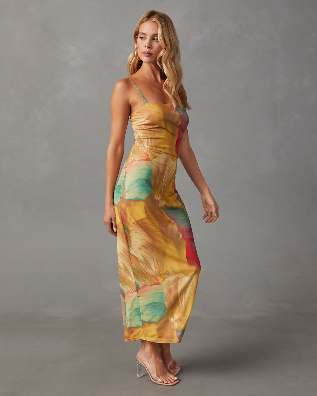 Nuvola Baskılı File Midi Elbise