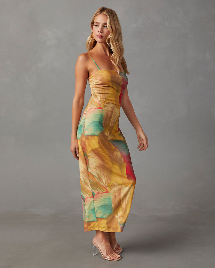 Nuvola Baskılı File Midi Elbise