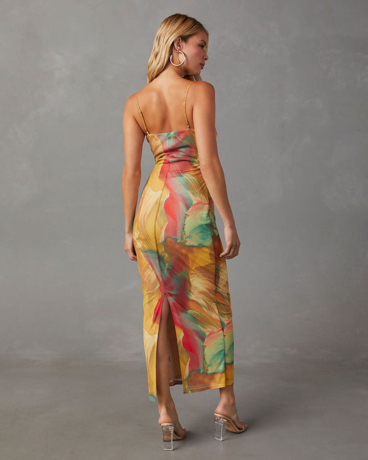 Nuvola Baskılı File Midi Elbise