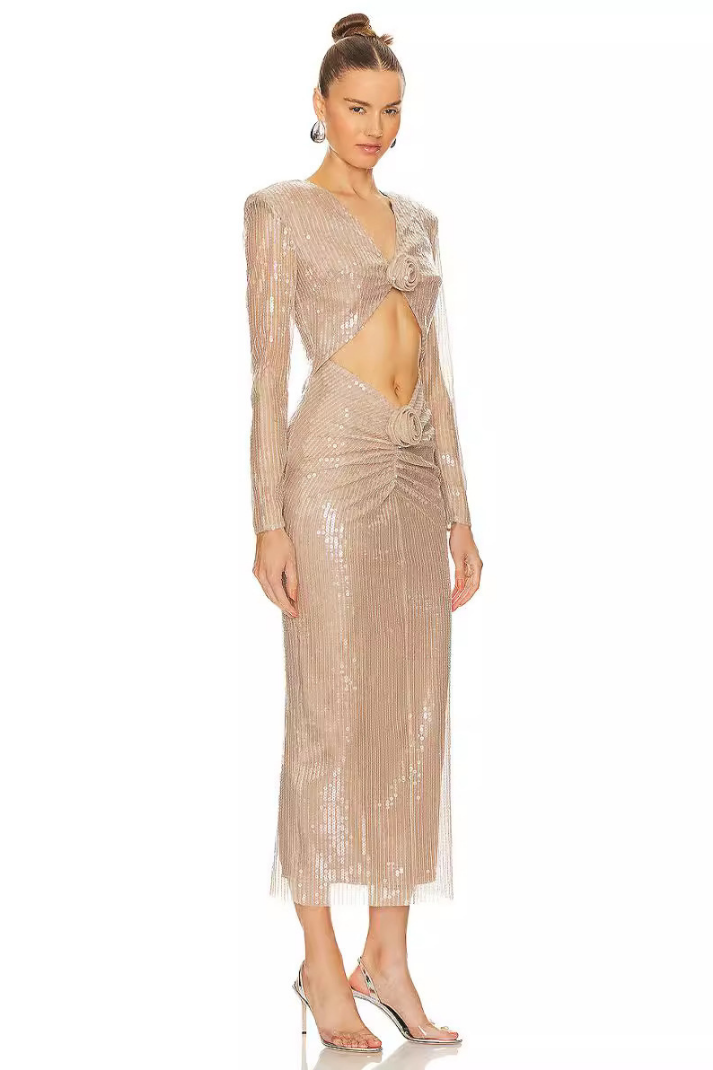 Violet Vatkalı Payetli Midi Elbise