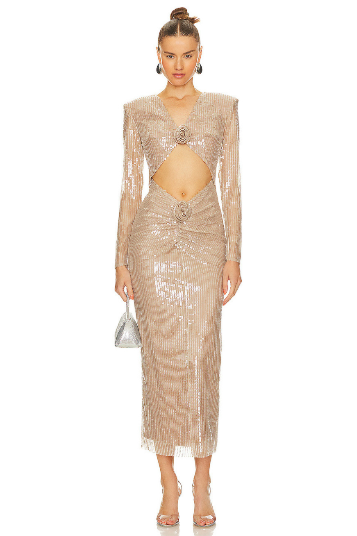 Violet Vatkalı Payetli Midi Elbise