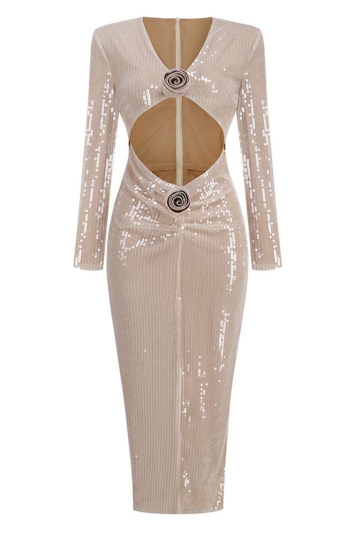 Violet Vatkalı Payetli Midi Elbise