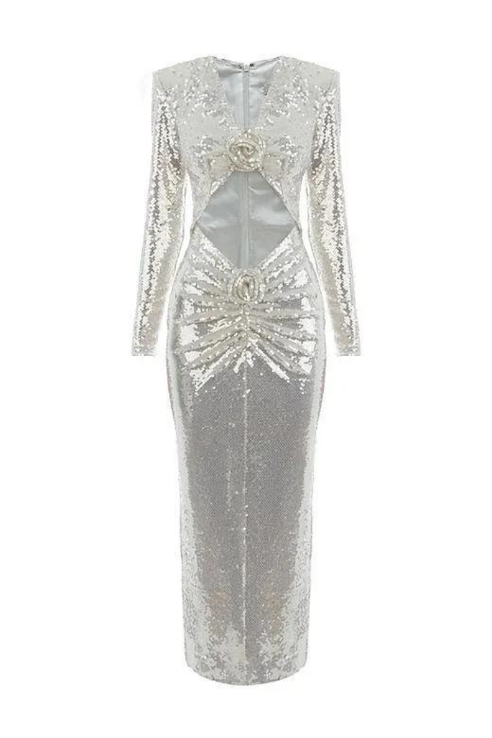 Violet Vatkalı Payetli Midi Elbise