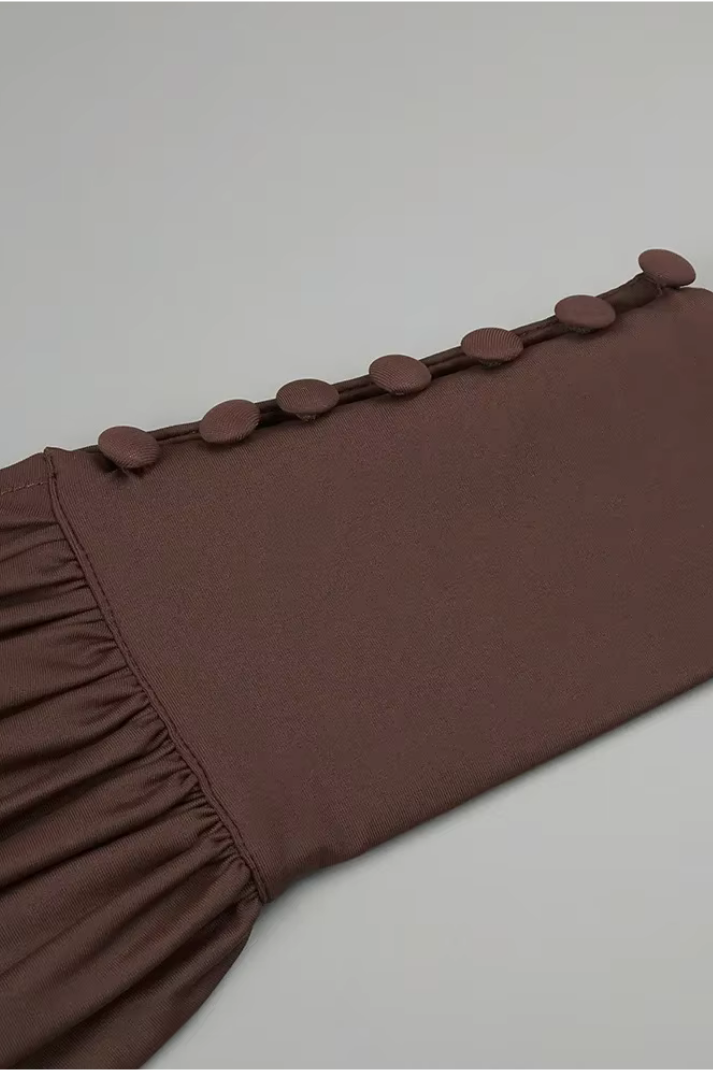 Ruby Deri Kemerli Vatkalı Uzun Elbise