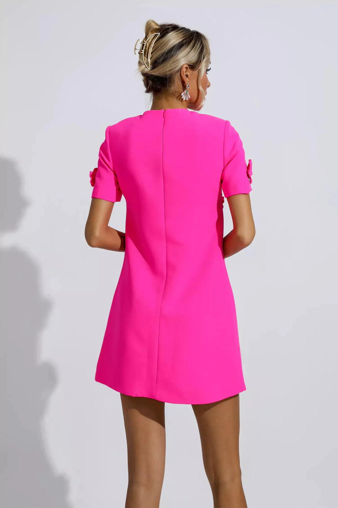 Alison Pembe Jakarlı Çiçekli Mini Elbise (Run Small)