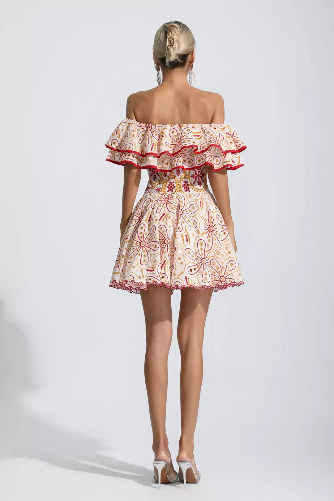 Amora Kırmızı Kesikli Fırfırlı Mini Elbise