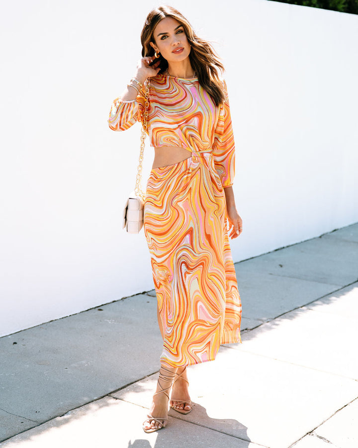 Annika Saten Mermer Yan Kesim Midi Elbise