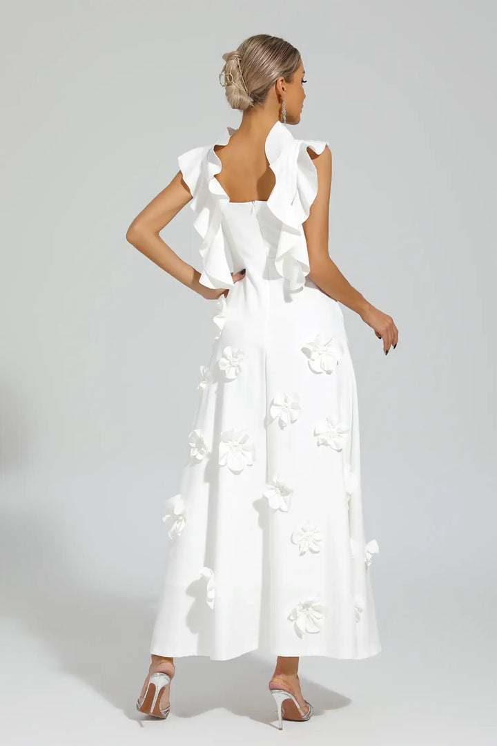 Ansel Beyaz Çiçek Slip Uzun Elbise