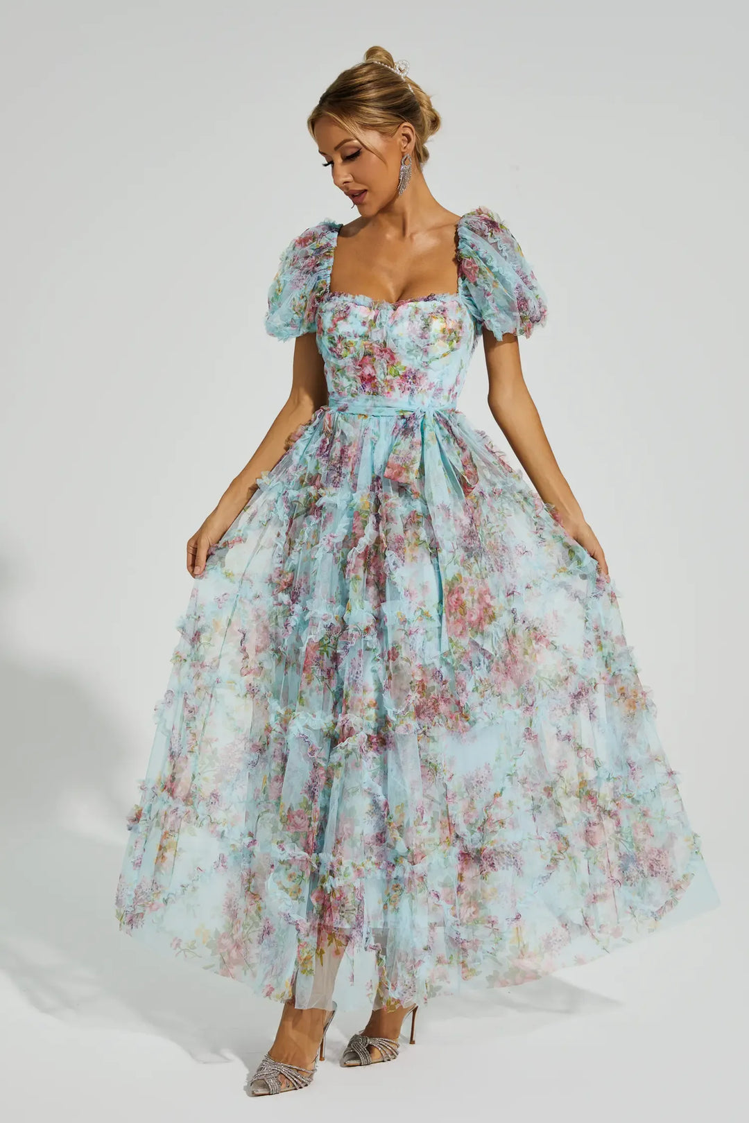 Arlette Mavi Balon Kol Uzun Elbise