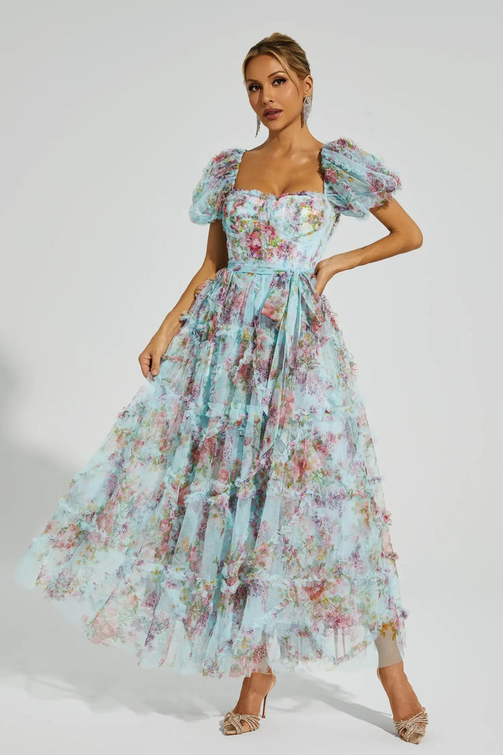 Arlette Mavi Balon Kol Uzun Elbise