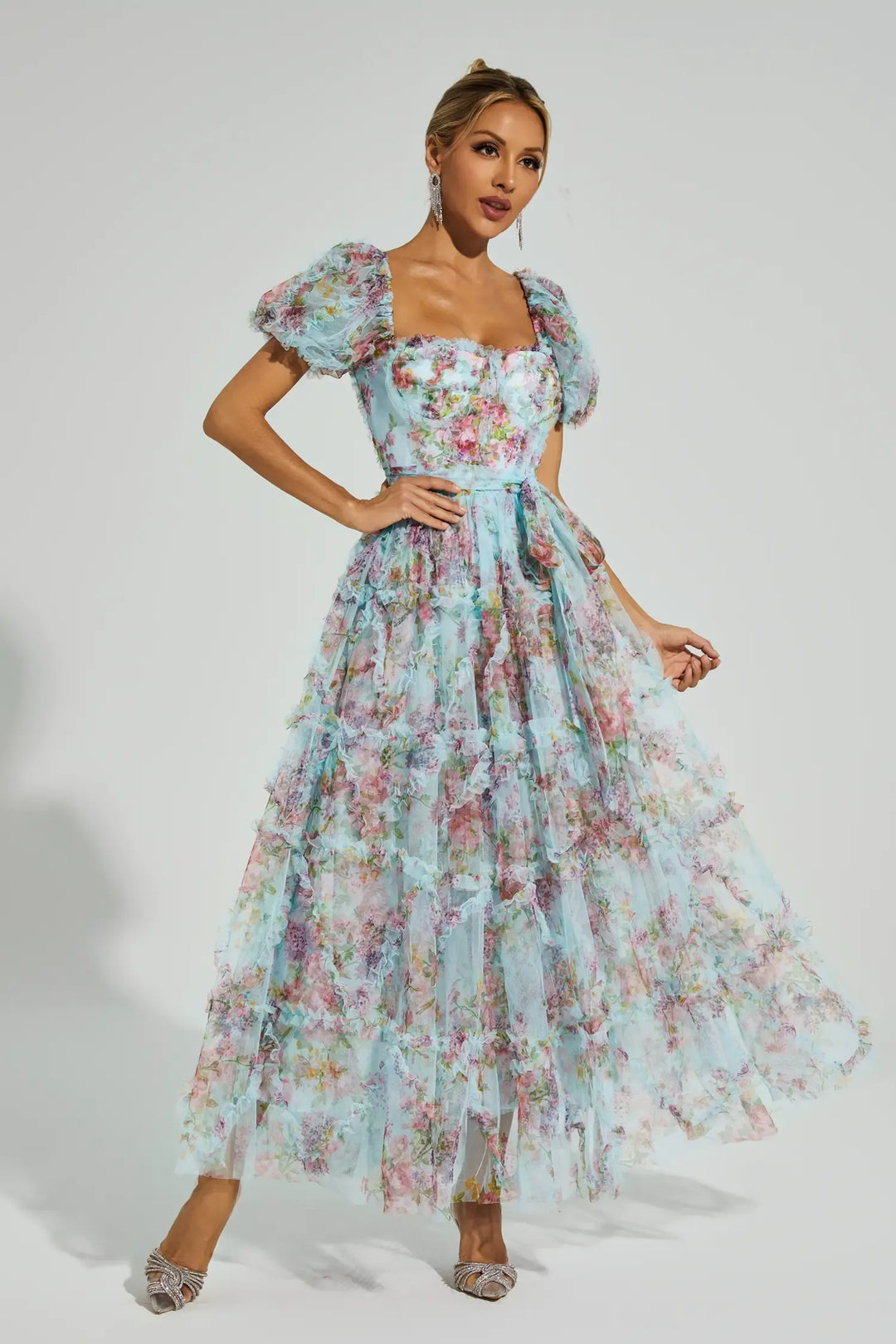 Arlette Mavi Balon Kol Uzun Elbise