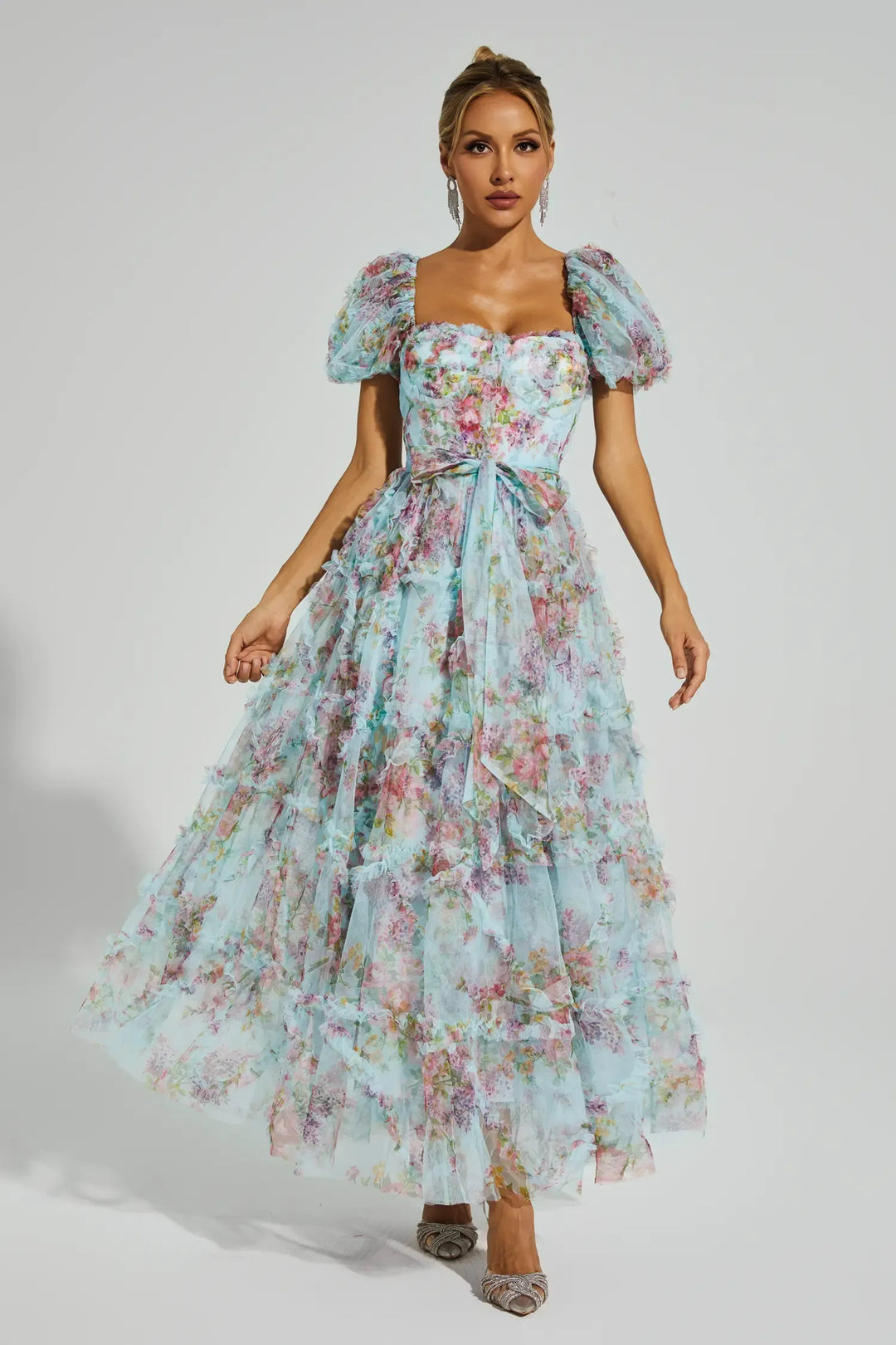 Arlette Mavi Balon Kol Uzun Elbise