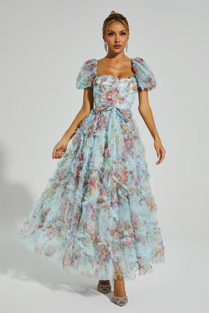 Arlette Mavi Balon Kol Uzun Elbise