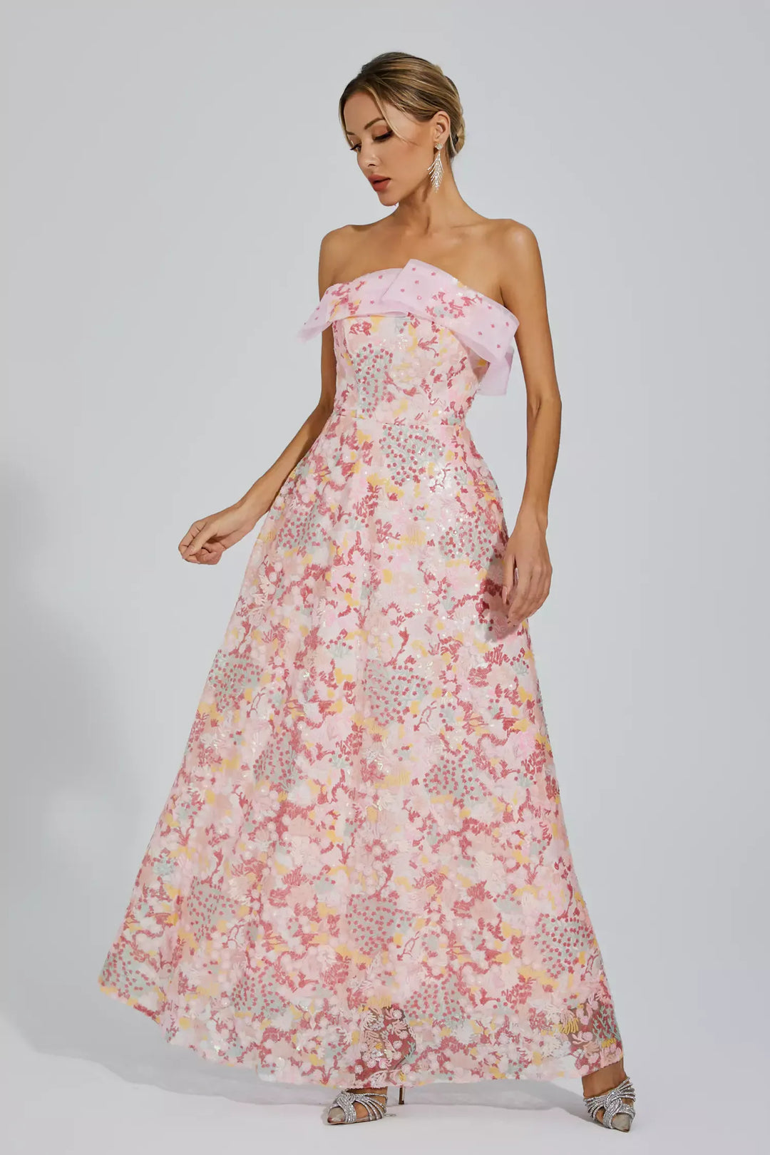 Aspyn Pembe Payet Bodycon Maxi Elbise