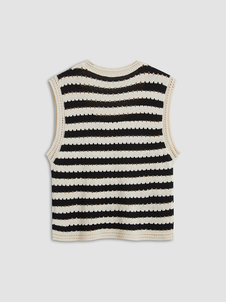 Şık Çizgili Tığ İşi Kazak Yelek