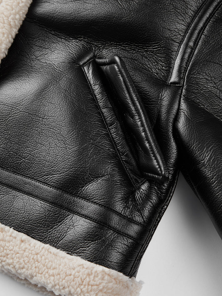 Sherpa Astarlı Koyun Postu Deri Uçuş Ceketi