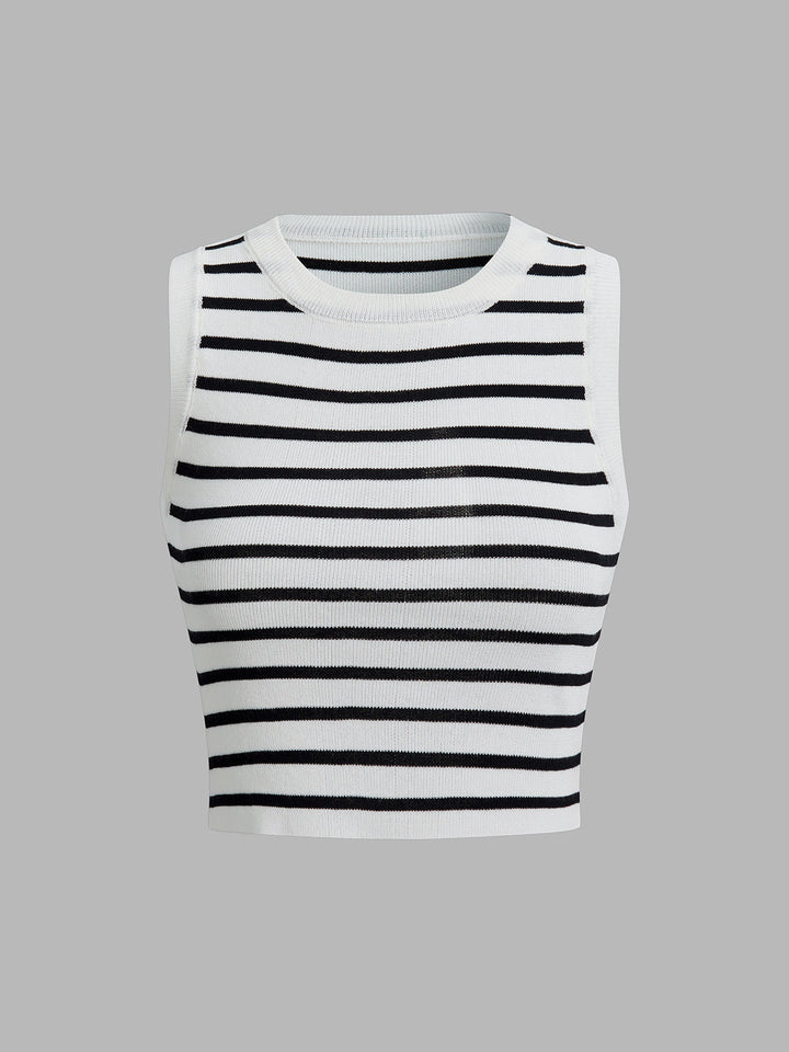 Şık Çizgili Kısa Tank Top