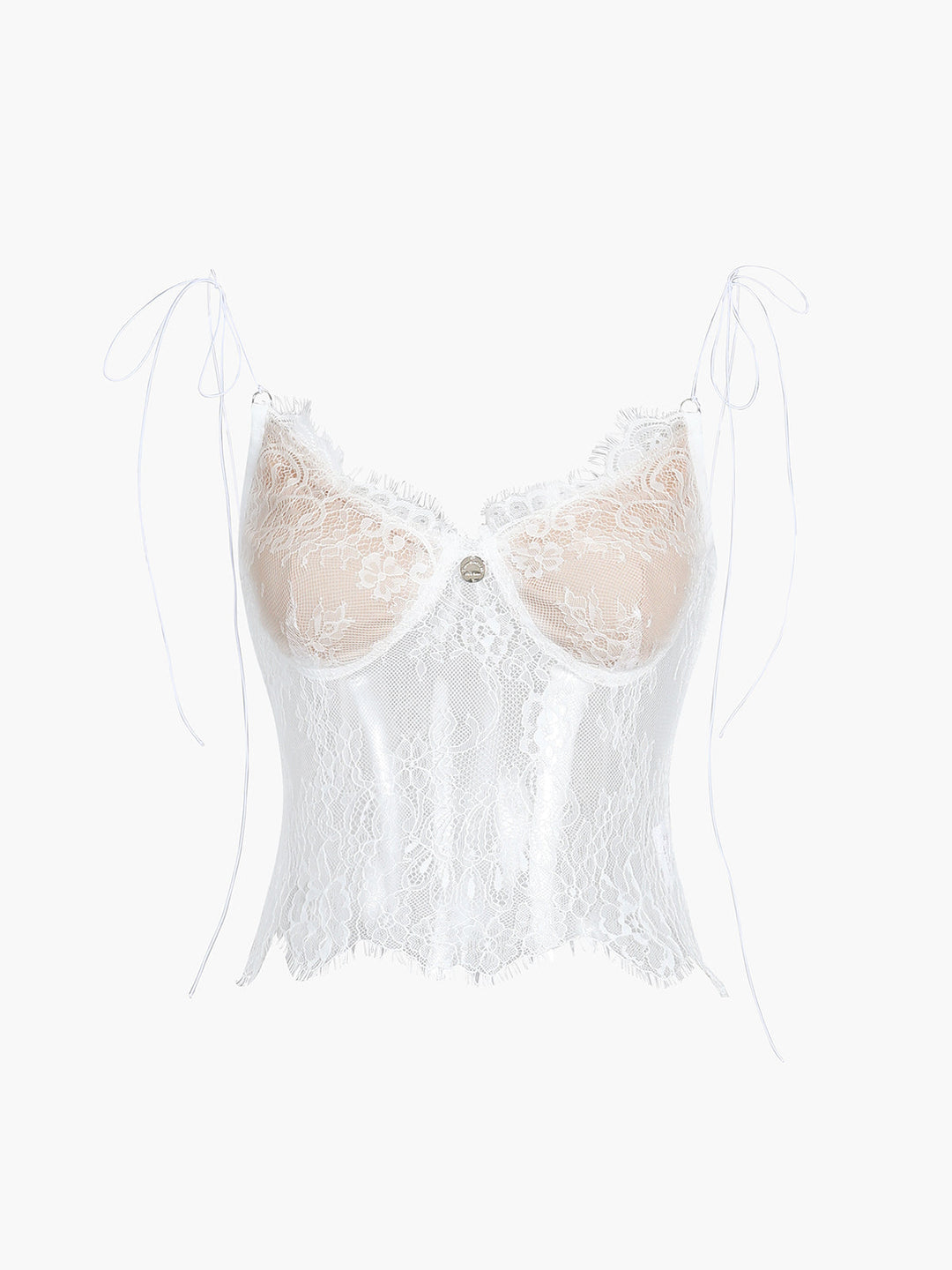 Omuzları Bağlamalı Çiçekli Dantelli Crop