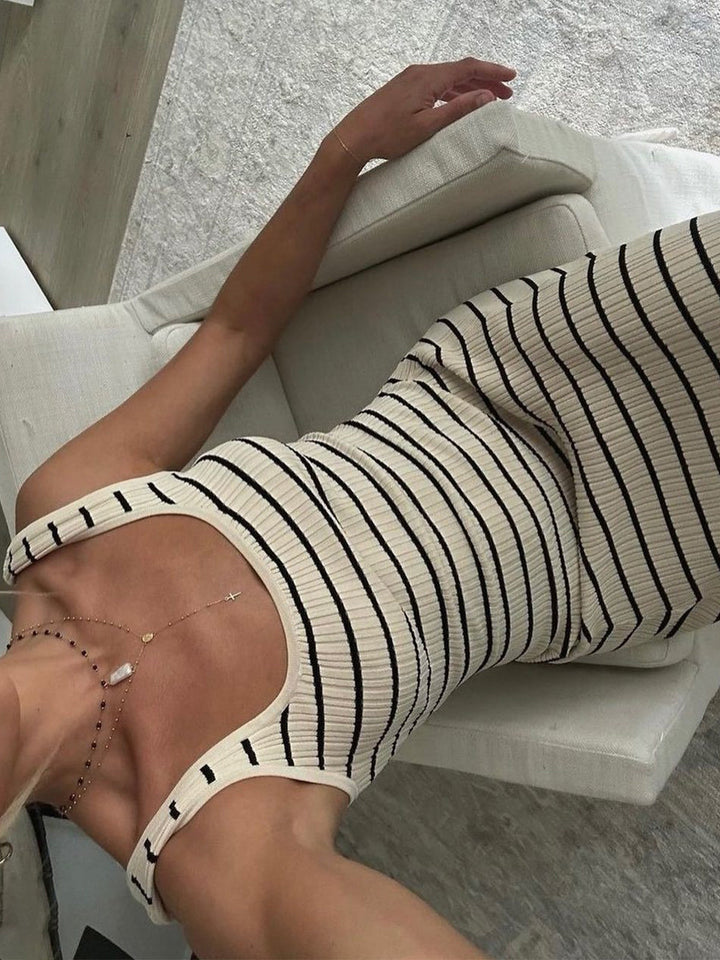 Old Money Aesthetics Çizgili Uzun Örme Elbise