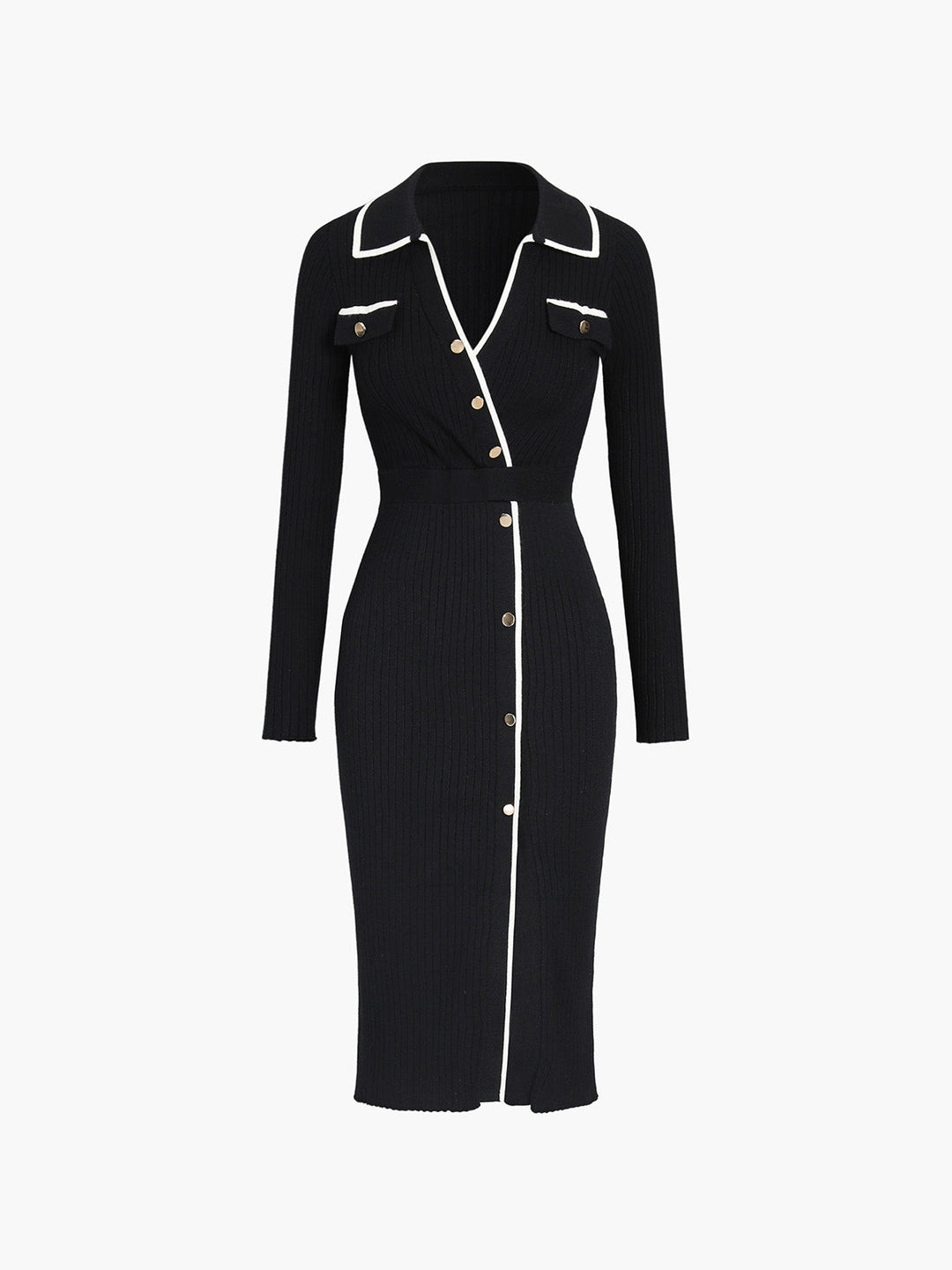 Kontrast Trim Sarma Midi Örgü Elbise