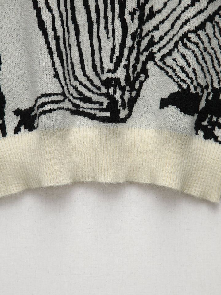 Kontrast Trim Çiçekli Kazak Yelek