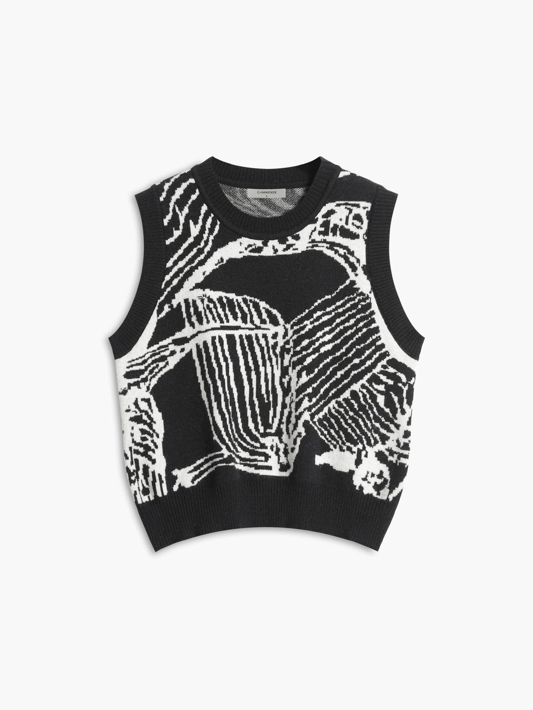 Kontrast Trim Çiçekli Kazak Yelek